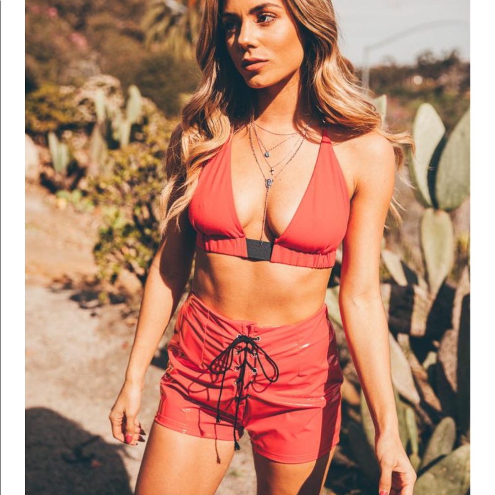 Beginning Boutique high waisted red latex shorts